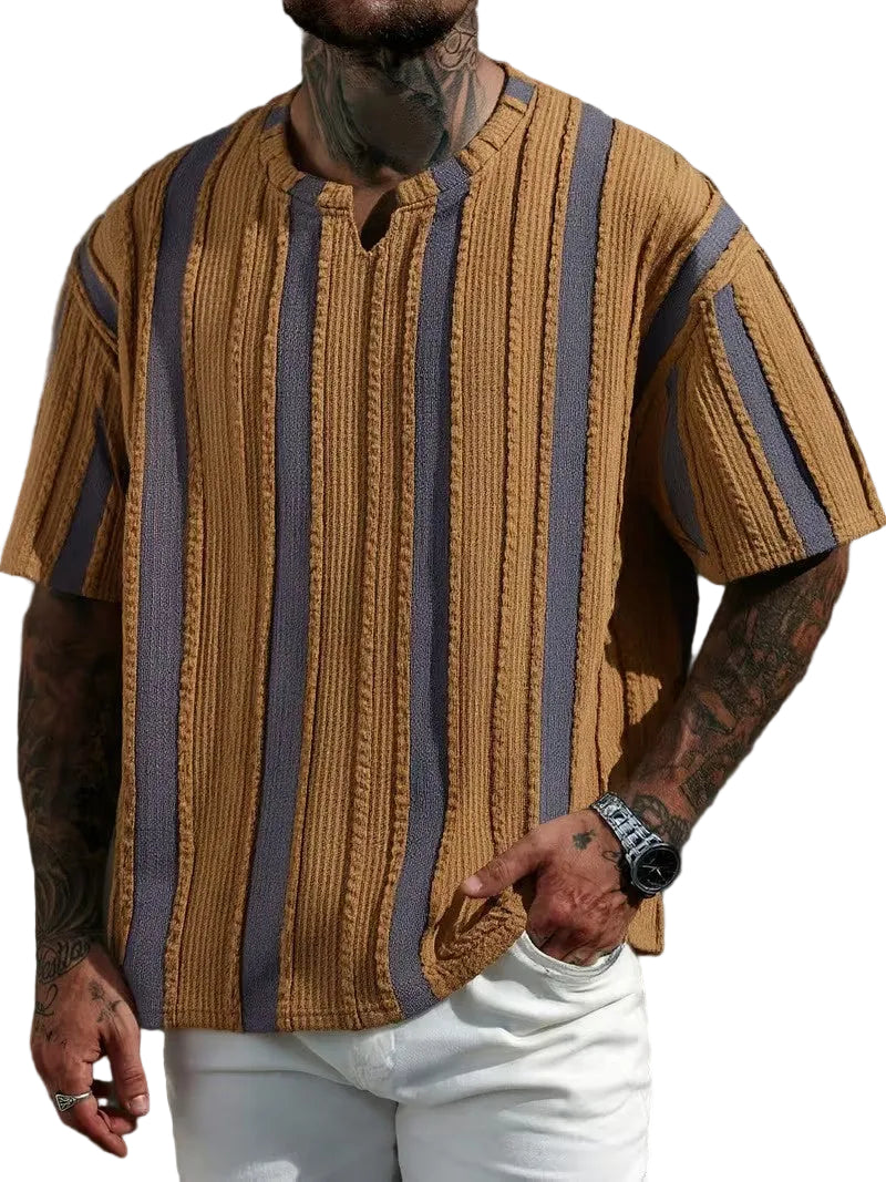Men's Short-Sleeve Shirt with Vertical Stripes