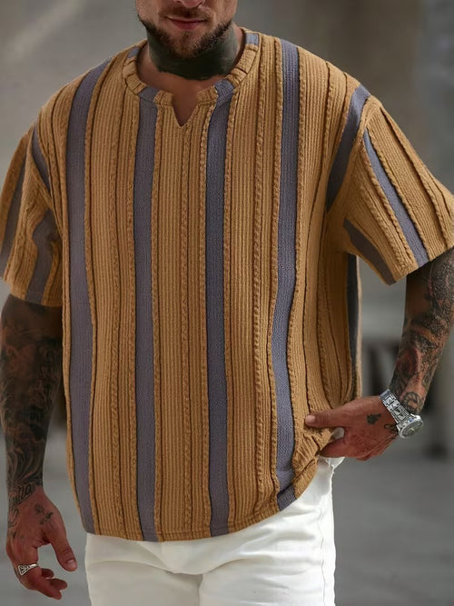 Men's Short-Sleeve Shirt with Vertical Stripes