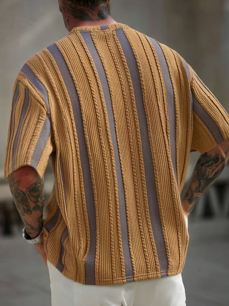 Men's Short-Sleeve Shirt with Vertical Stripes