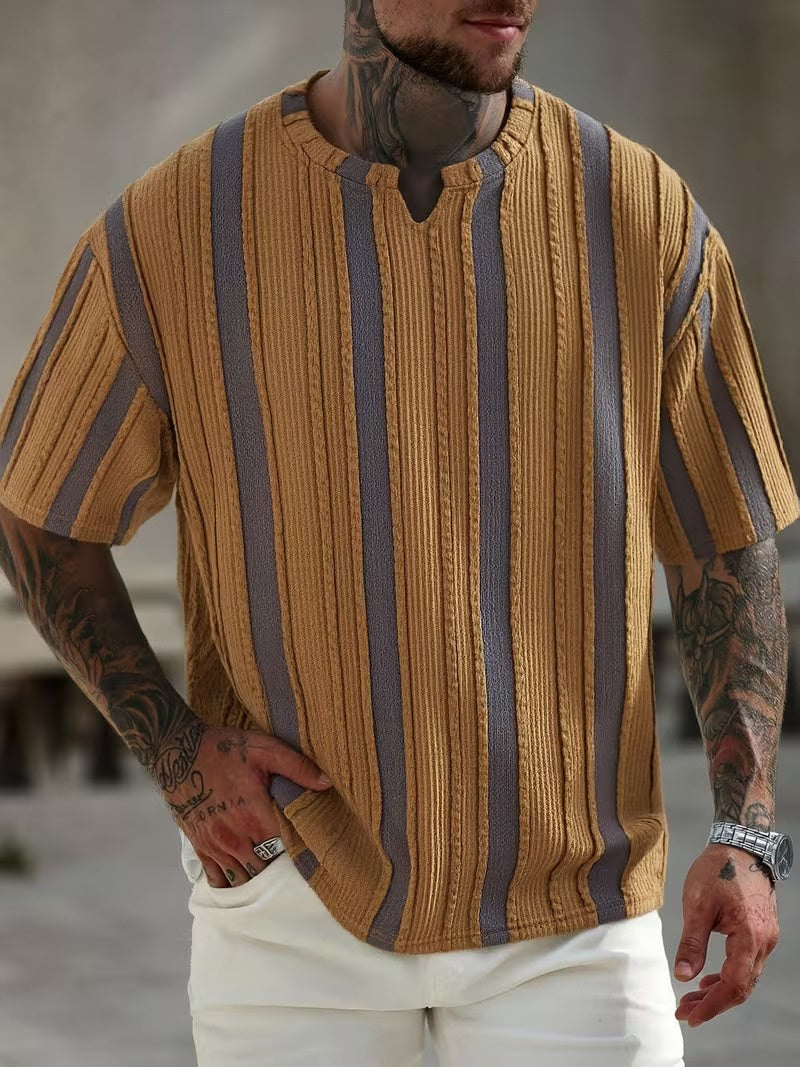 Men's Short-Sleeve Shirt with Vertical Stripes