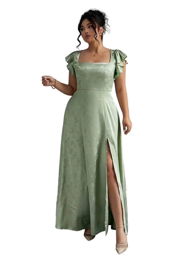 Women's Floral Jacquard Maxi Dress with Slit – Velstaire