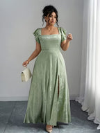 Women's Floral Jacquard Maxi Dress with Slit