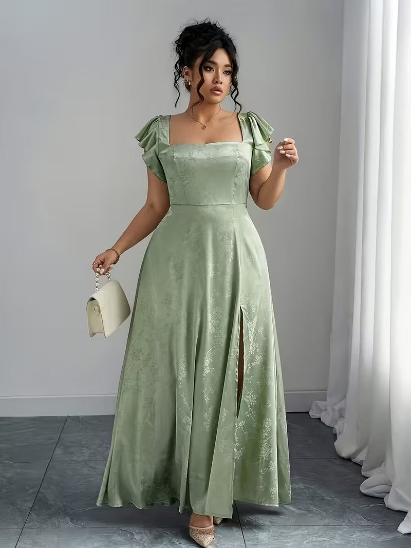 Women's Floral Jacquard Maxi Dress with Slit