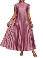 Women's Pleated High Neck Maxi Dress