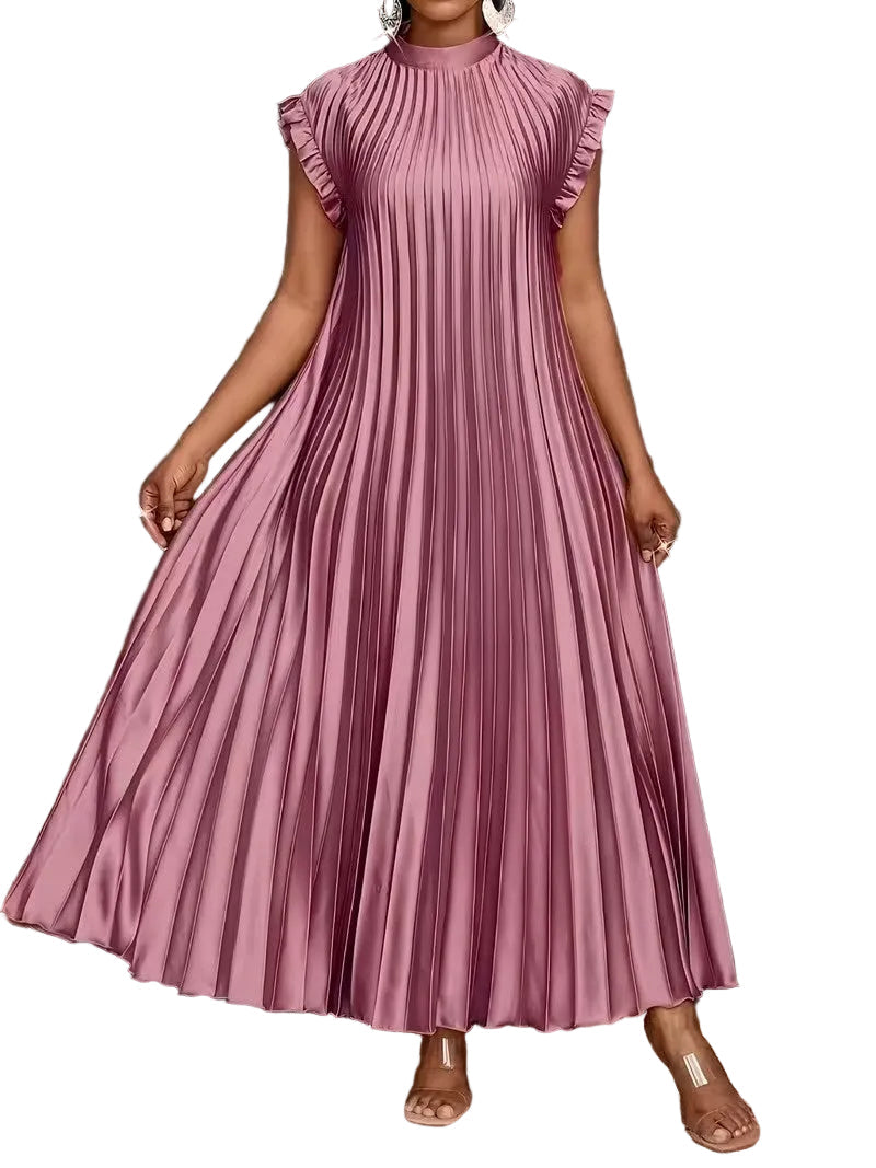 Women's Pleated High Neck Maxi Dress