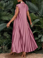 Women's Pleated High Neck Maxi Dress