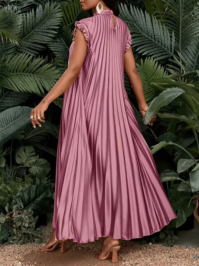Women's Pleated High Neck Maxi Dress