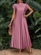 Women's Pleated High Neck Maxi Dress