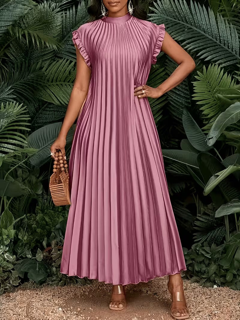 Women's Pleated High Neck Maxi Dress