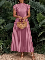 Women's Pleated High Neck Maxi Dress