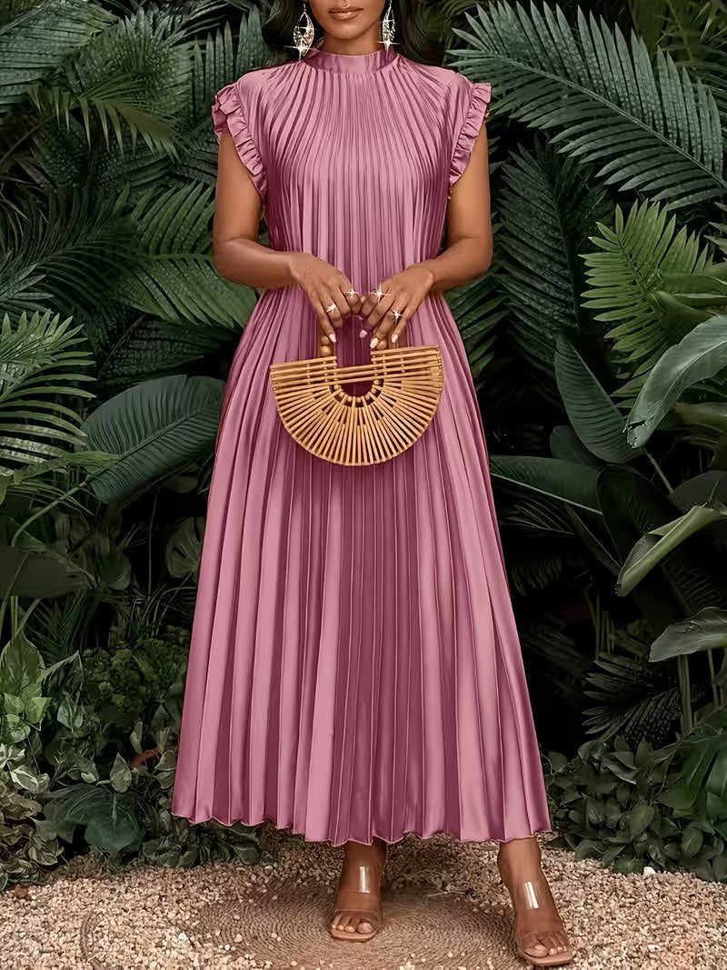 Women's Pleated High Neck Maxi Dress