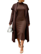 Women's Two-Piece Set Dress with Ribbed Cardigan