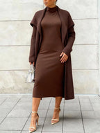 Women's Two-Piece Set Dress with Ribbed Cardigan