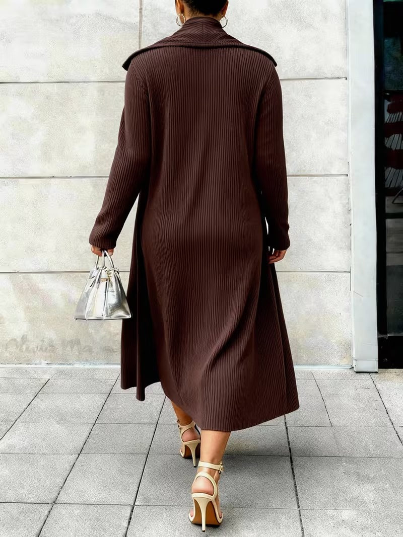 Women's Two-Piece Set Dress with Ribbed Cardigan